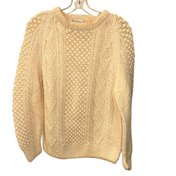 Irish Fishermans Sweater Sweaters - Rita Condron Ireland NEW cream 100% wool aran cable knit Fishermans sweater M